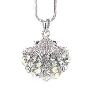 Made w Swarovski - Clear Crystal Shell Pendantl Necklace